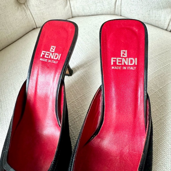 FENDI Vintage Black Suede & Leather Mule Heels | Square Toe | Made in Italy | 7 - Picture 2 of 8